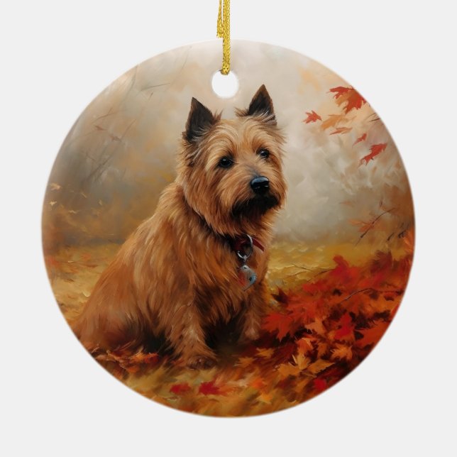 Australian Terrier in Autumn Leaves Fall Inspire Ceramic Tree Decoration (Back)