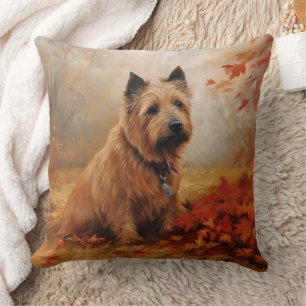 Australian Terrier in Autumn Leaves Fall Inspire Cushion