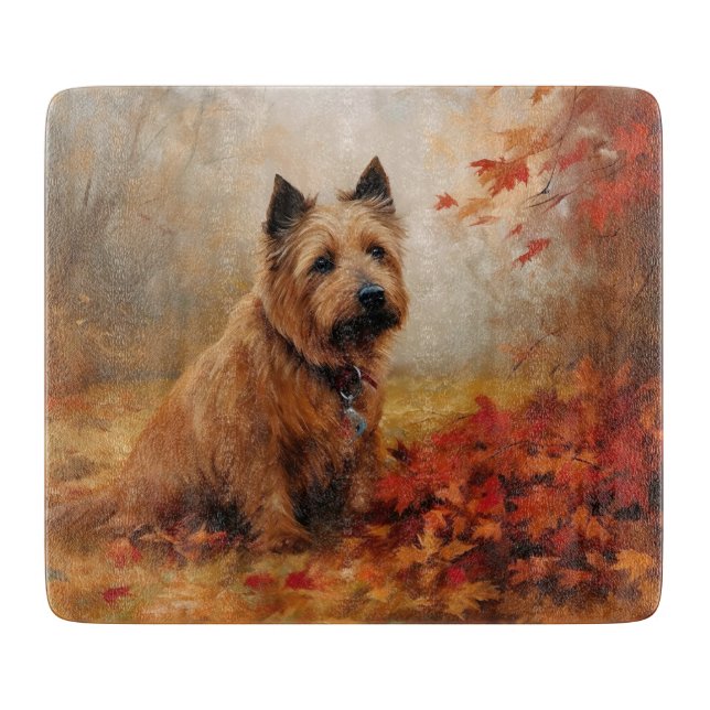 Australian Terrier in Autumn Leaves Fall Inspire Cutting Board (Front)
