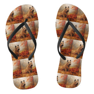 Australian Terrier in Autumn Leaves Fall Inspire Flip Flops