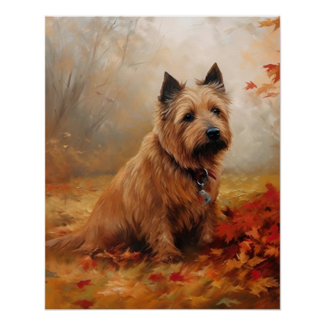 Australian Terrier in Autumn Leaves Fall Inspire Poster (Front)