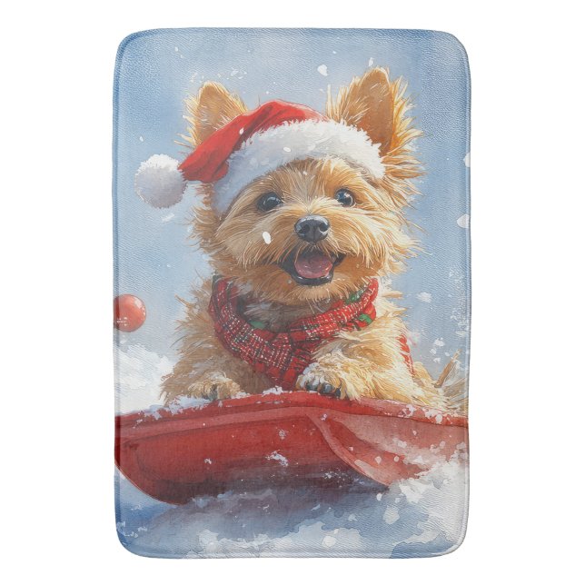 Australian Terrier in Sledge Let it Snow Christmas Bath Mat (Front Vertical)