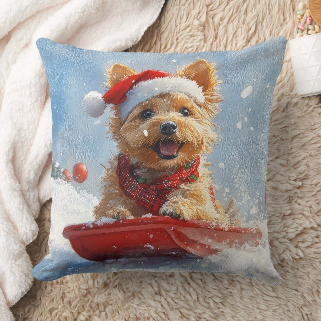 Australian Terrier in Sledge Let it Snow Christmas Cushion (Blanket)