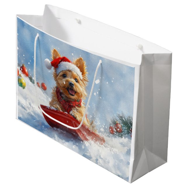Australian Terrier in Sledge Let it Snow Christmas Large Gift Bag (Front Angled)