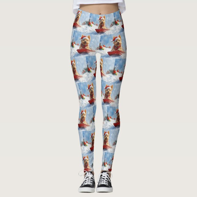 Australian Terrier in Sledge Let it Snow Christmas Leggings (Front)