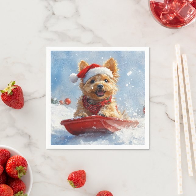 Australian Terrier in Sledge Let it Snow Christmas Napkin (Insitu)
