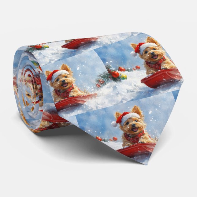 Australian Terrier in Sledge Let it Snow Christmas Tie (Rolled)