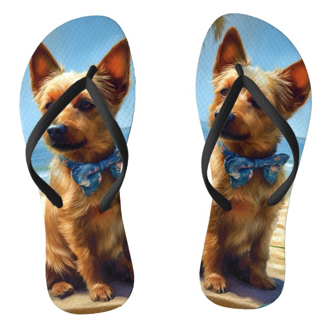 Australian Terrier On Beach dog lover summer gift Flip Flops (Footbed)