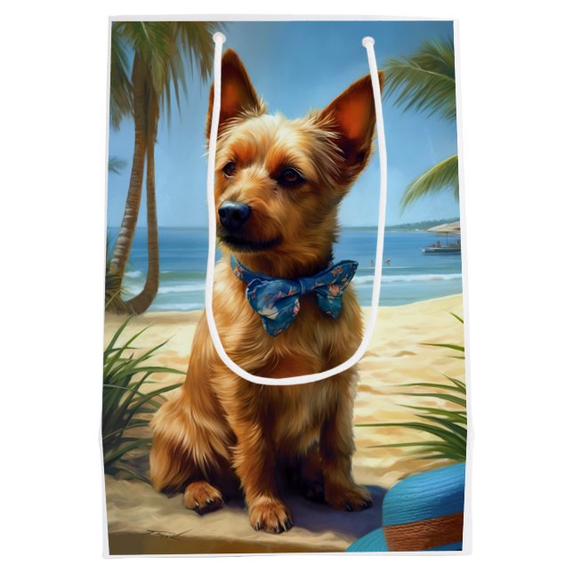 Australian Terrier On Beach dog lover summer gift Medium Gift Bag (Back)