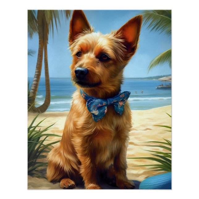 Australian Terrier On Beach dog lover summer gift Poster (Front)