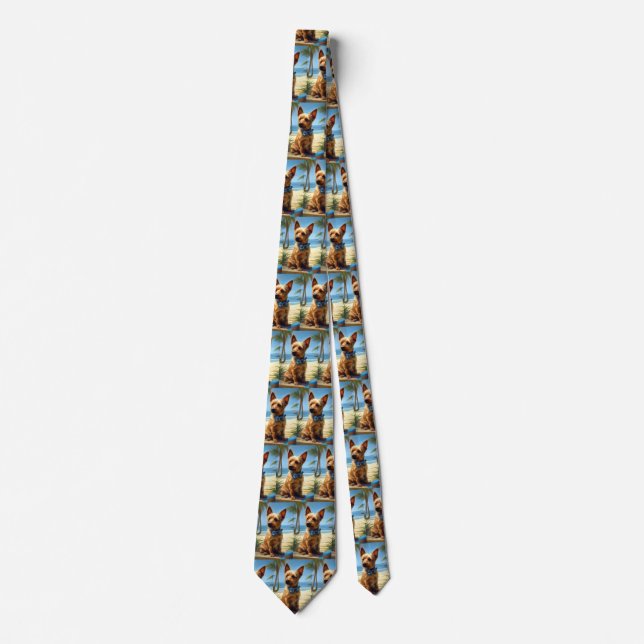 Australian Terrier On Beach dog lover summer gift Tie (Front)
