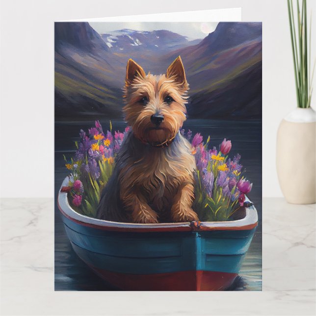 Australian Terrier on Paddle: A Scenic Adventure Card (Front)