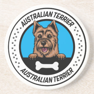 Australian Terrier Peeking Illustration Badge Coaster
