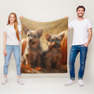 Australian Terrier Puppy Autumn Delight Pumpkin Fleece Blanket
