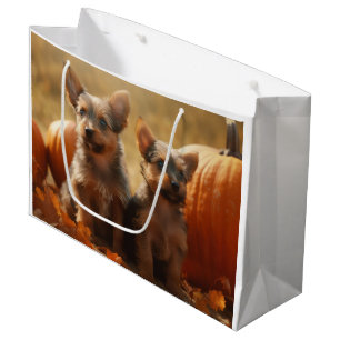 Australian Terrier Puppy Autumn Delight Pumpkin Large Gift Bag