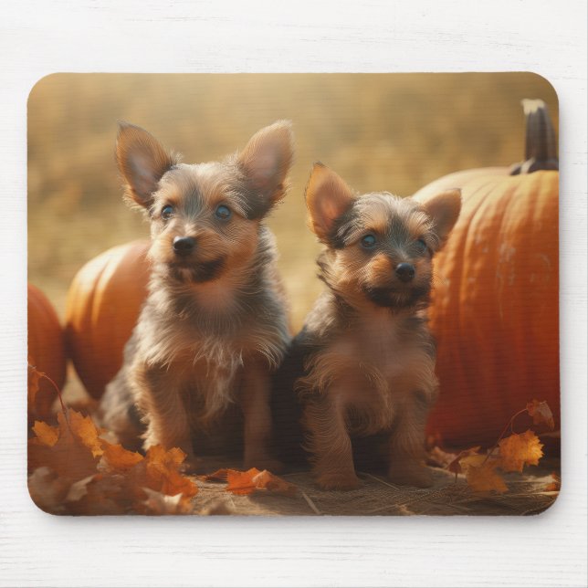 Australian Terrier Puppy Autumn Delight Pumpkin Mouse Mat (Front)