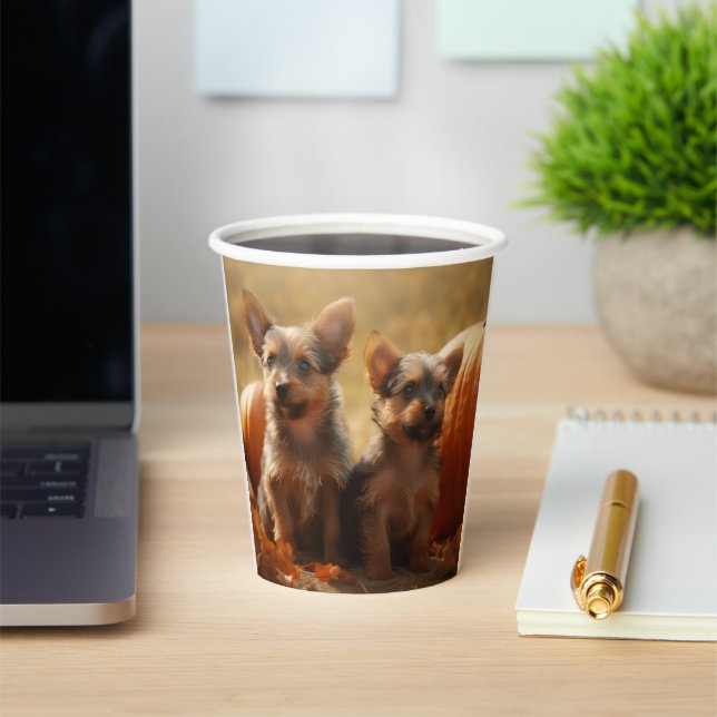 Australian Terrier Puppy Autumn Delight Pumpkin Paper Cups (Insitu)
