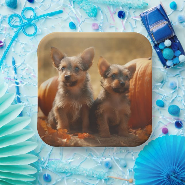 Australian Terrier Puppy Autumn Delight Pumpkin Paper Plate (Party)