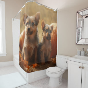 Australian Terrier Puppy Autumn Delight Pumpkin Shower Curtain