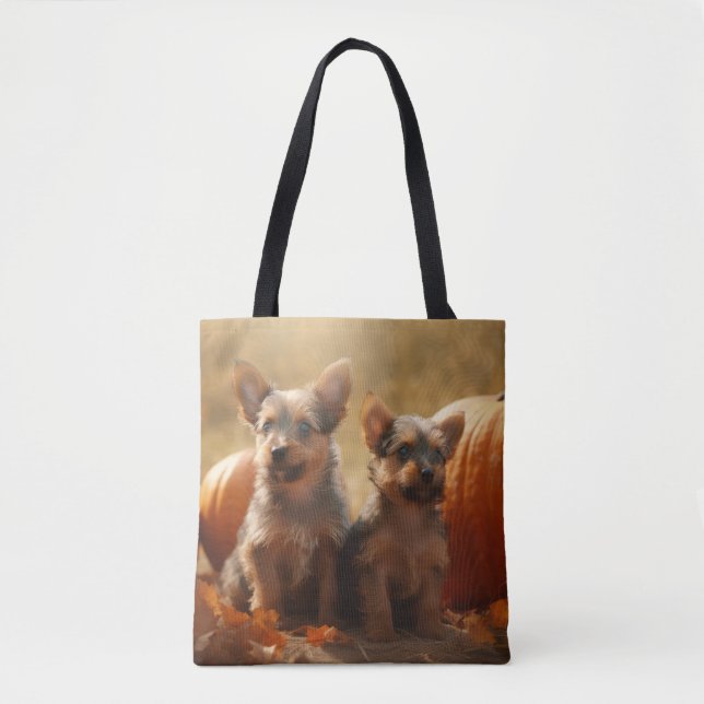 Australian Terrier Puppy Autumn Delight Pumpkin Tote Bag (Front)