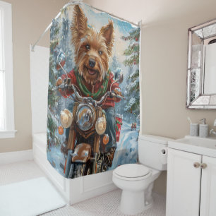Australian Terrier Riding Motorcycle Christmas Shower Curtain