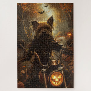 Australian Terrier Riding Motorcycle Halloween Jigsaw Puzzle