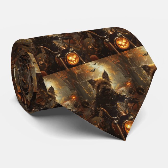 Australian Terrier Riding Motorcycle Halloween  Tie (Rolled)