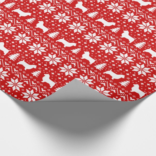 Australian Terrier Silhouettes Christmas Pattern Wrapping Paper (Corner)