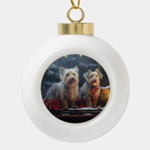 Australian Terrier Snowy Sleigh Christmas Decor Ceramic Ball Christmas Ornament