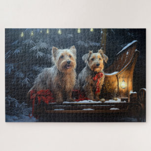 Australian Terrier Snowy Sleigh Christmas Decor Jigsaw Puzzle