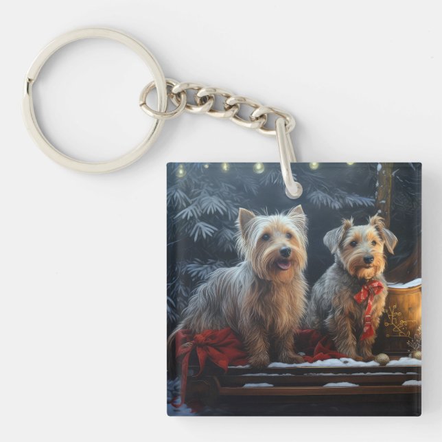 Australian Terrier Snowy Sleigh Christmas Decor  Key Ring (Front)