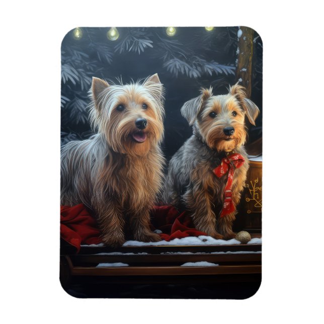 Australian Terrier Snowy Sleigh Christmas Decor  Magnet (Vertical)