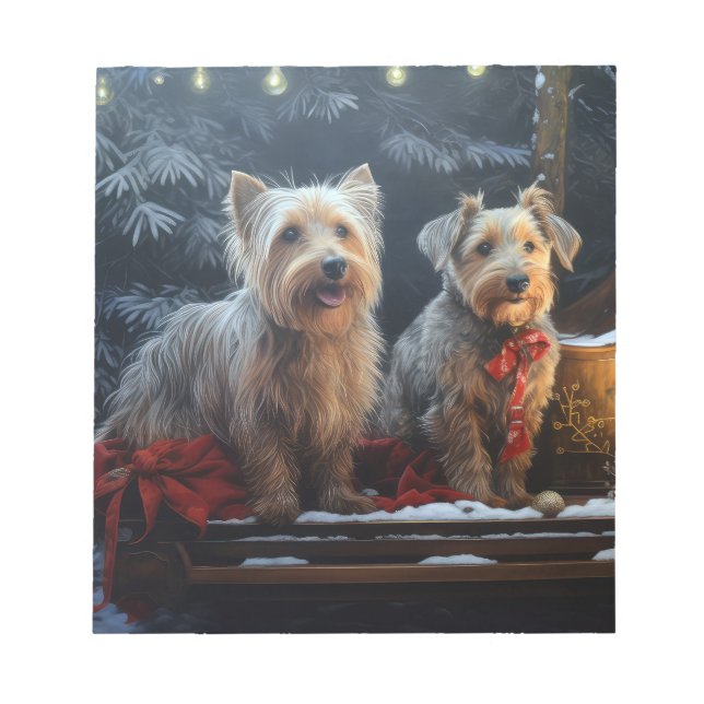 Australian Terrier Snowy Sleigh Christmas Decor  Notepad (Front)