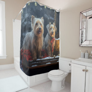 Australian Terrier Snowy Sleigh Christmas Decor Shower Curtain