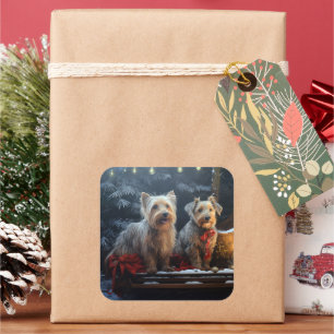 Australian Terrier Snowy Sleigh Christmas Decor Square Sticker