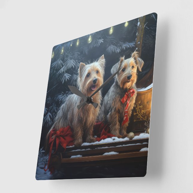 Australian Terrier Snowy Sleigh Christmas Decor  Square Wall Clock (Angle)