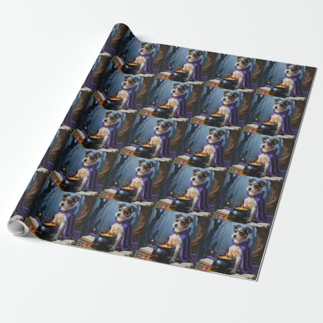 Australian Terrier Whimsical Halloween Painting Wrapping Paper (Unrolled)