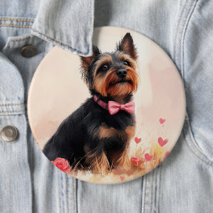 Australian Terrier with Roses - Valentine's Day 6 Cm Round Badge