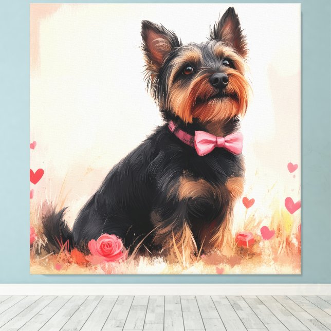 Australian Terrier with Roses - Valentine's Day Canvas Print (Insitu(Wood Floor))