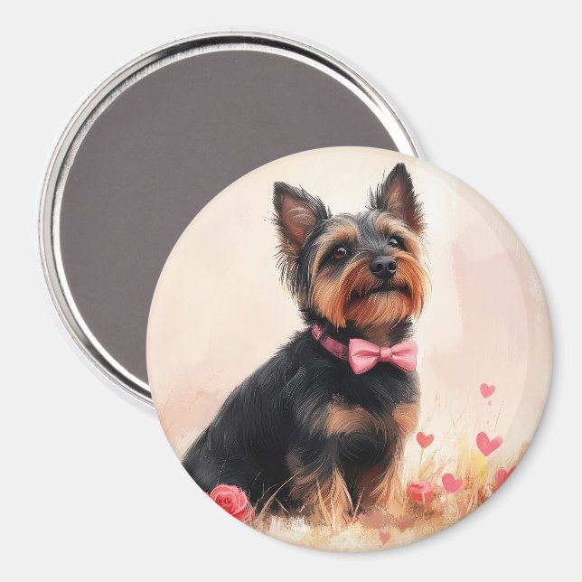 Australian Terrier with Roses - Valentine's Day Magnet (Front/Back)
