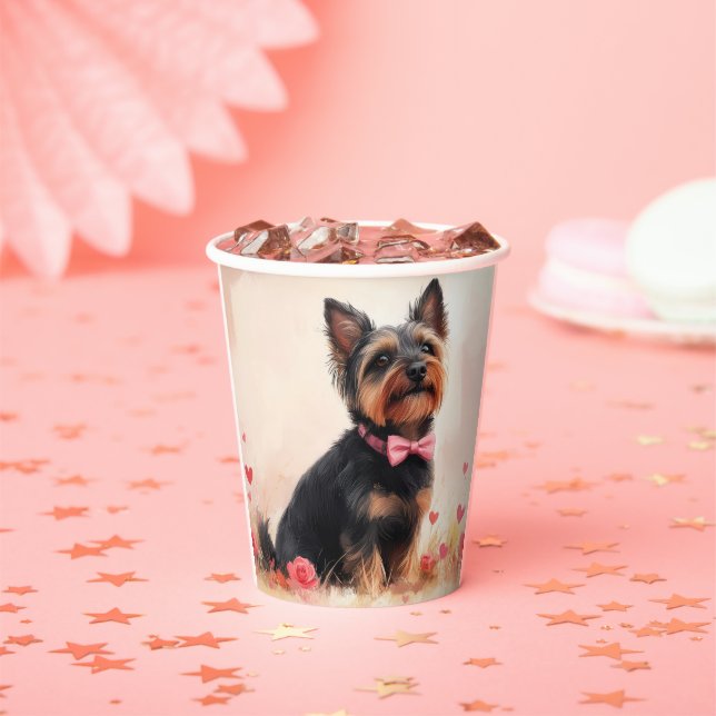 Australian Terrier with Roses - Valentine's Day Paper Cups (Insitu)