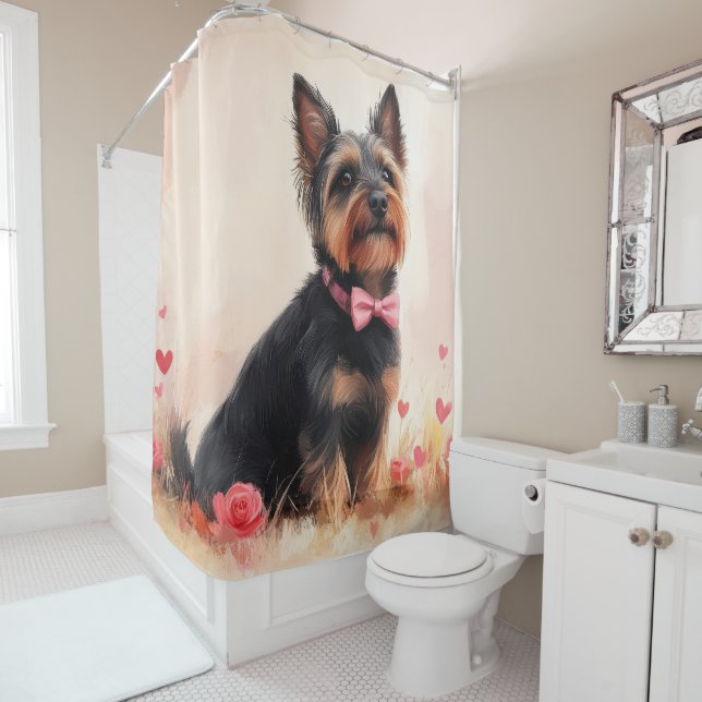 Australian Terrier with Roses - Valentine's Day Shower Curtain (In Situ)