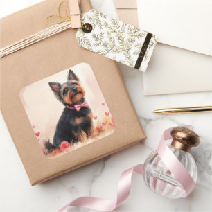 Australian Terrier with Roses - Valentine's Day Square Sticker