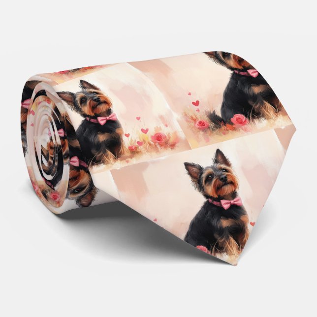 Australian Terrier with Roses - Valentine's Day Tie (Rolled)