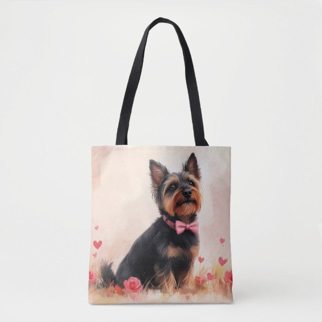 Australian Terrier with Roses - Valentine's Day Tote Bag (Front)