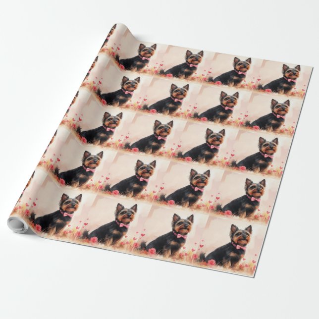 Australian Terrier with Roses - Valentine's Day Wrapping Paper (Unrolled)
