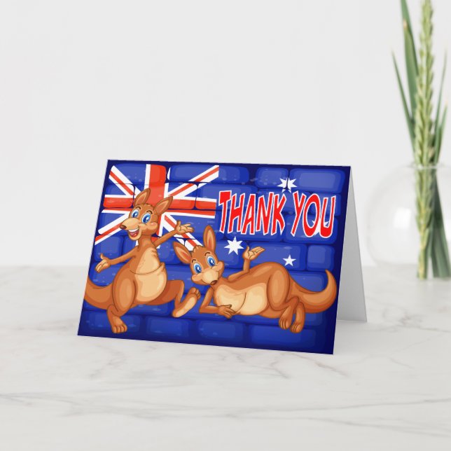 Australian Themed Kangaroos Thank You Card (Front)