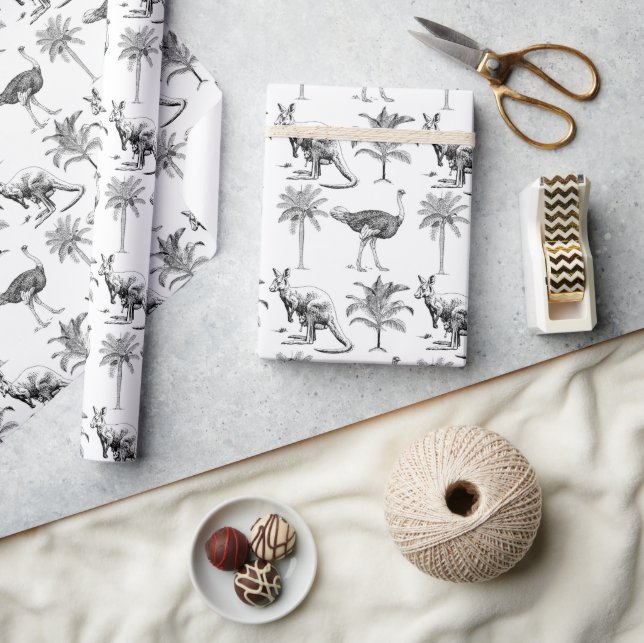 Australian Toile Kangaroo Emu Palm Pattern Gift Wrapping Paper (Crafts)