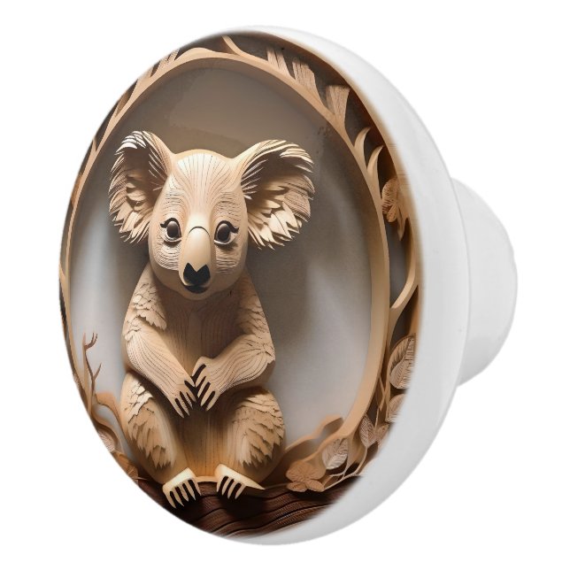 Australian Tree Hugger: Koala Bear Wood Print Ceramic Knob (Right)