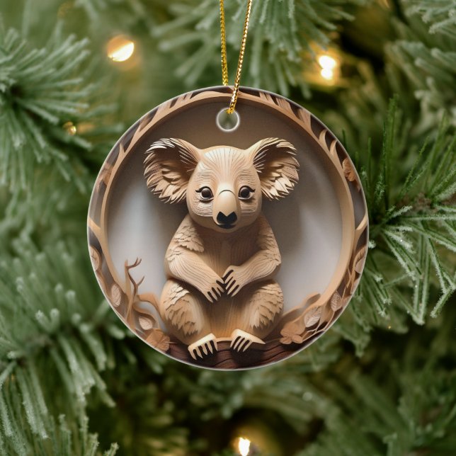 Australian Tree Hugger: Koala Bear Wood Print Ceramic Tree Decoration (Tree)